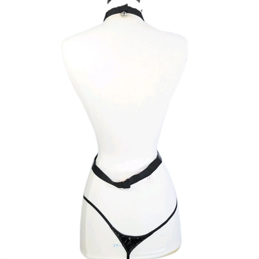 Victoria's Secret Lingerie New Choker Thong XL Faux Black Leather VS One Piece